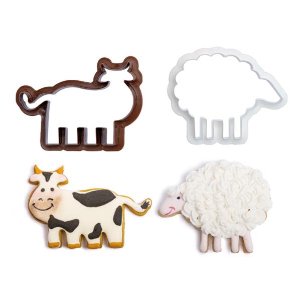 SET 4 TAGLIAPASTA IN PLASTICA ANIMALI FATTORIA GALLO MAIALE PECORA MUCCA