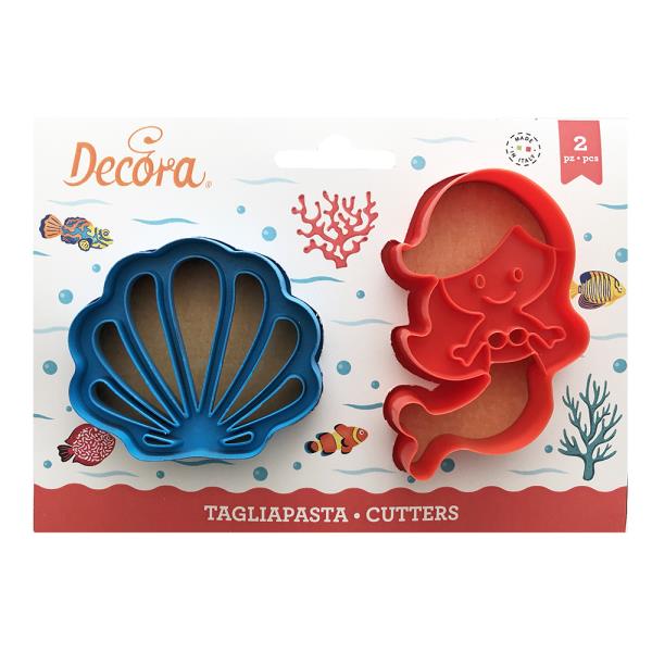 SET 2 TAGLIAPASTA IN PLASTICA SIRENA E CONCHIGLIA