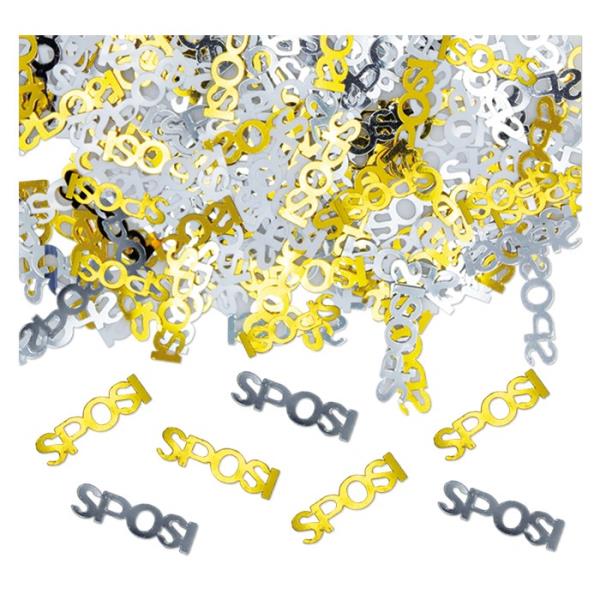 CONFETTI DECORATIVI SCRITTA SPOSI ORO BIANCHI gr.15